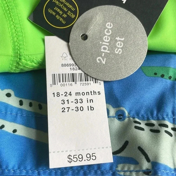 Nwt Baby Gap 18-24 mo. long-sleeve shirt crocodile rashguard swim bottoms 2pc - Picture 5 of 10